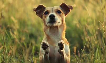 Wall Mural - Cute dog begging in countryside