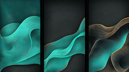 Canvas Print - Abstract teal and gold wave pattern.