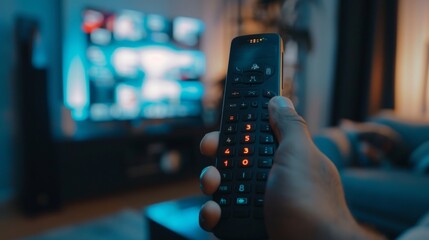 closeup of a hand holding a tv control