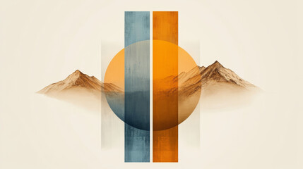 Poster - Abstract mountain landscape with a vibrant sun.