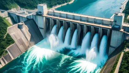 Renewable Energy Transformation: Hydroelectric Dam Surrounded by Lush Forests