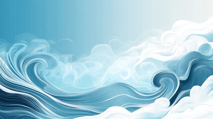 Poster - Abstract waves in shades of blue and white.