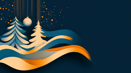 Sticker - Abstract winter scene with pine trees and ornaments.