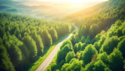 Canvas Print - Sunlit Forest Road Symbolizing Sustainable Energy and Environmental Responsibility