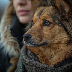 Sticker - Close Up Portrait of a Dog with a Person in the Background