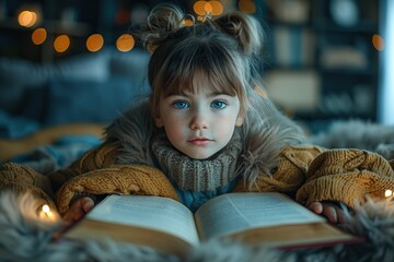 Poster - Young girl reading a book