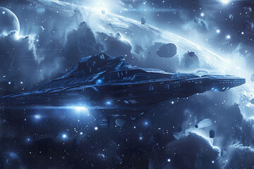 Wall Mural - a space scene with a large planet and a bunch of stars.,
