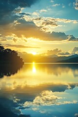 Wall Mural - Peaceful Sunset Reflection on Calm Lake Water