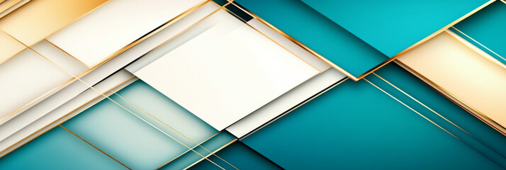 Poster - Abstract geometric background with teal, white, and gold tones.