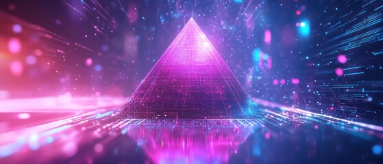 Wall Mural - Digital pyramid in futuristic cybernetic world. presentation report of future data search technology, data analysis hud sci fi, big data