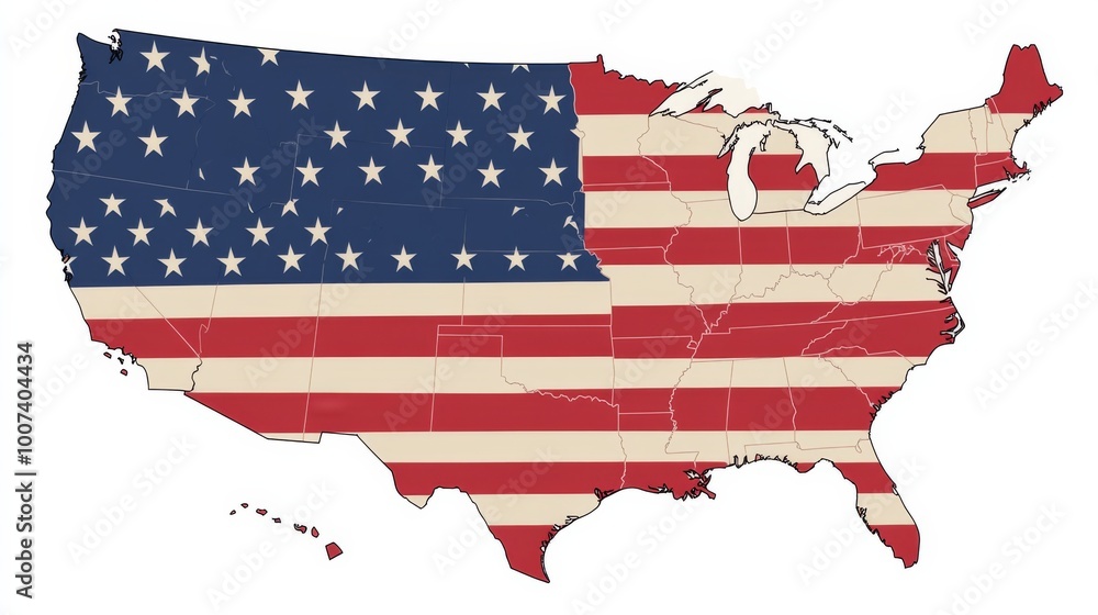 USA map with states isolated on a white background. United States of ...