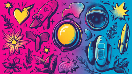 Canvas Print - A vibrant, colorful illustration with a space theme.