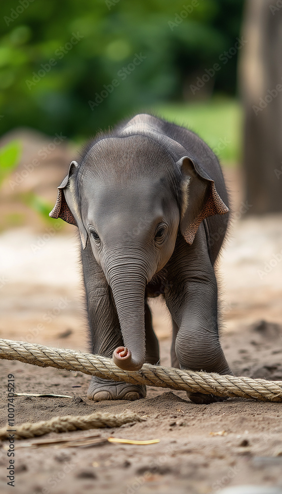 AI generator image of baby elephant walking through a swamp in the ...