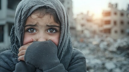 Poster - A girl with her eyes closed and her hands covering her face