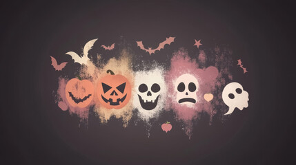 Sticker - Spooky Halloween icons on a dark background.