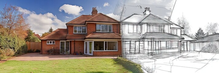 Wall Mural - house overlay with architects freehand sketch of an extension