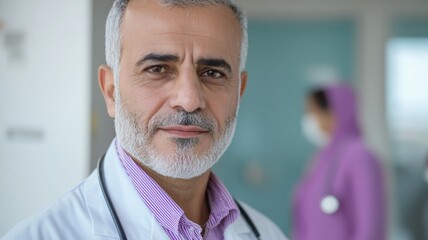 Poster - A man in a white lab coat is smiling at the camera