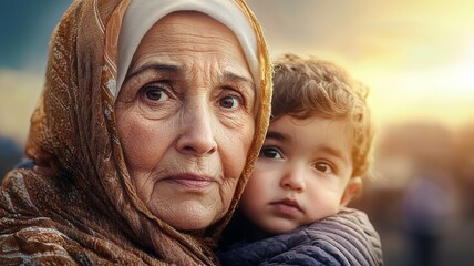 Wall Mural - A woman and a child are holding hands