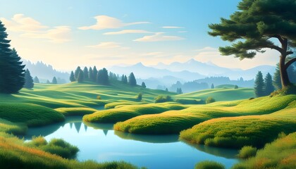 Sticker - vibrant summer Tuscan landscape rendered in stunning 3D illustration