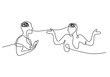 © berkahlineart - People talking with confused head in one line art. Mental health concept. Minimalist vector.