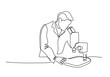 © berkahlineart - Scientist conducting chemistry experiments in playful line doodle. Minimalist vector hand-drawn art.