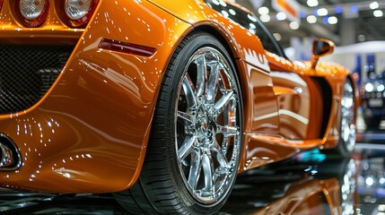 Close-up of an Orange Sports Car's Rear Wheel and Tire