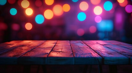 Wall Mural - Wooden Tabletop Illuminated by Multicolored Bokeh Lights