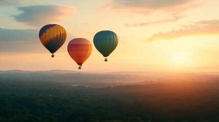  Hot air balloon at sunset over beautiful Amazon Rainforest, Brazil