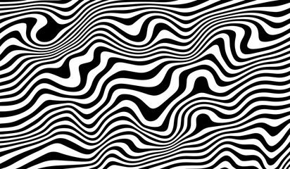 Fototapete - Abstract Background with Swirl Lines. Black and White Trippy Pattern. Vector Psychedelic Warped Bg.