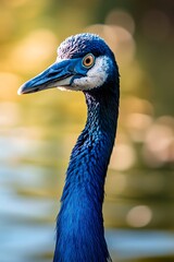 Wall Mural - close up portrait of a blue goose with a bright orange eye and white markings on its neck