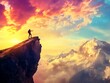 © Puchong - Side view of a traveler balancing on a narrow mountain ridge, vibrant color palette, dramatic skies, documentary-style atmosphere, inspiring sense of adventure