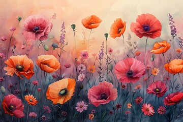 Poster - Watercolor Poppy Field