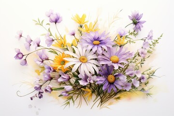 Sticker - Floral Bouquet with Purple and Yellow Flowers