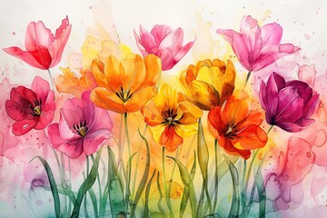 Canvas Print - Watercolor Tulip Bouquet