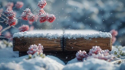 Sticker - Snowy Wooden Platform with Pink Flowers