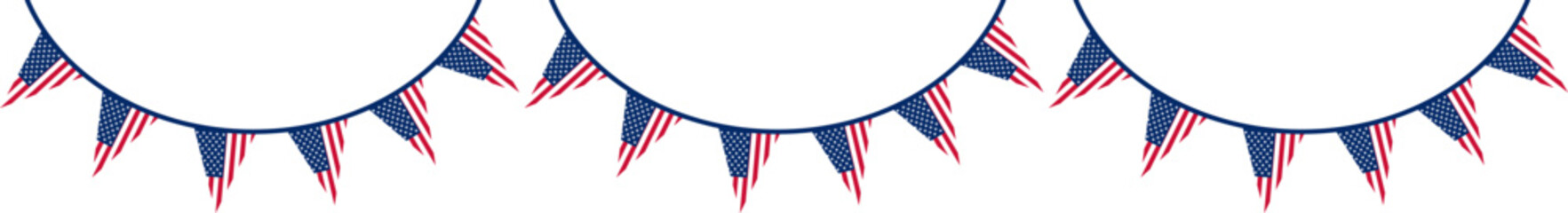 Wall Mural - Bunting flag with USA flag colors. Fourth of July ,Memorial day and Labor day concept. American flags hanging garland