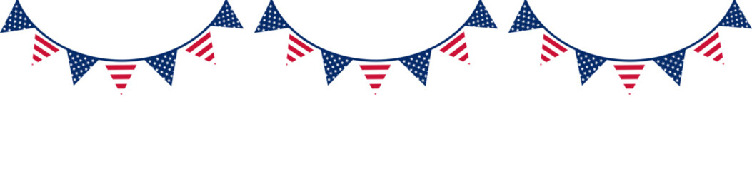 Wall Mural - Bunting flag with USA flag colors. Fourth of July ,Memorial day and Labor day concept. American flags hanging garland