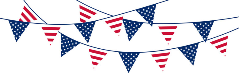 Wall Mural - Bunting flag with USA flag colors. Fourth of July ,Memorial day and Labor day concept. American flags hanging garland