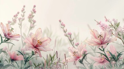 Sticker - Delicate Pink Flowers in a Dreamy Garden