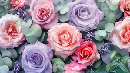 Poster - Floral Arrangement with Roses and Lavender