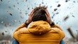 © LifeMedia - An individual with an orange jacket shields their head amidst a chaotic storm with debris in the air, representing overwhelming emotions and resilience.