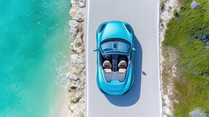 Luxury Convertible Car on Scenic Coastal Road