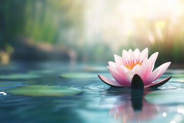 Wall Mural - Serene Pink Lotus Flower on Tranquil Water