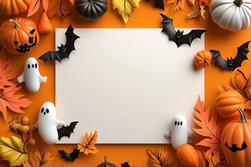 Aufkleber - Minimalist Halloween party invitation design, with clean lines depicting spooky decorations like bats, pumpkins, and ghosts.