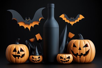 Poster - Minimalist icon of a Halloween party, with simple shapes representing jack-o'-lanterns, costumes, and festive dÃ©cor in a clean design.
