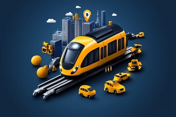 Aufkleber - Minimalist icon of urban rail and subway infrastructure, with clean, simple lines showing the integration of public transportation in the city.