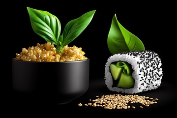 Leinwandbilder - Simple vegetarian sushi roll icon, with clean, geometric shapes symbolizing fresh ingredients in a minimalistic style.