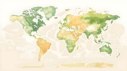 Wall Mural - a detailed vector illustration of a world map featuring realistic topography and natural elements, s
