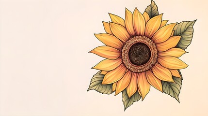 Wall Mural - A vibrant sunflower tattoo design featuring intricate petal details and realistic shading, set against a light solid color background, allowing for copy space