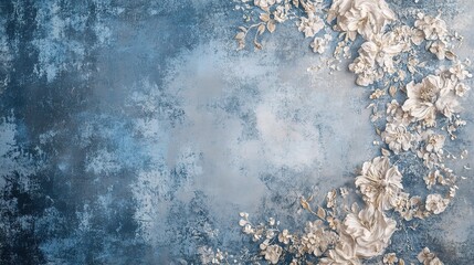 Wall Mural - Elegant Floral Design on Blue Textured Background